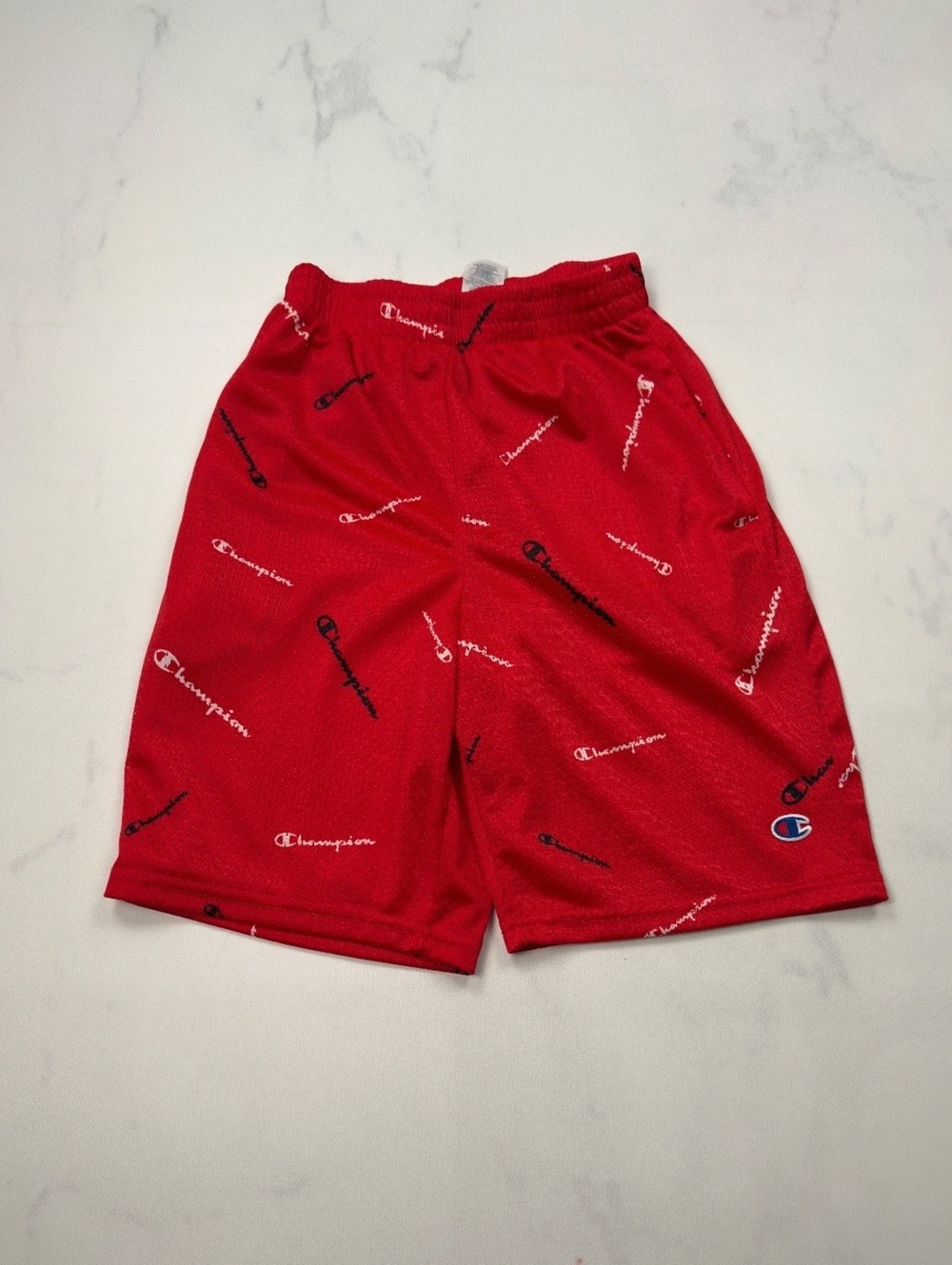 Champion Mesh Shorts Red Athletic Streetwear Logo Print - Boys L